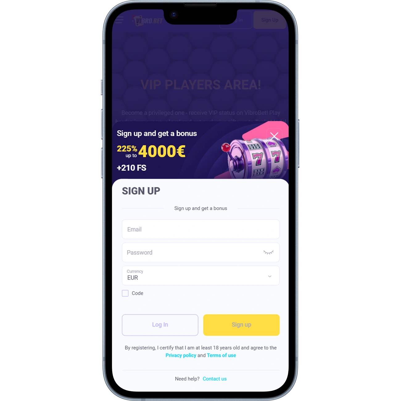 VibroBet Login and Registration